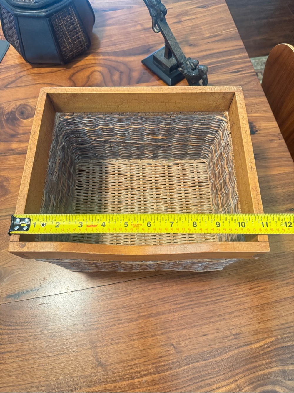Rustic Woven Basket with Wooden Frame 11"x9"x7.5" Vintage Charm for Home - Picture 13 of 14